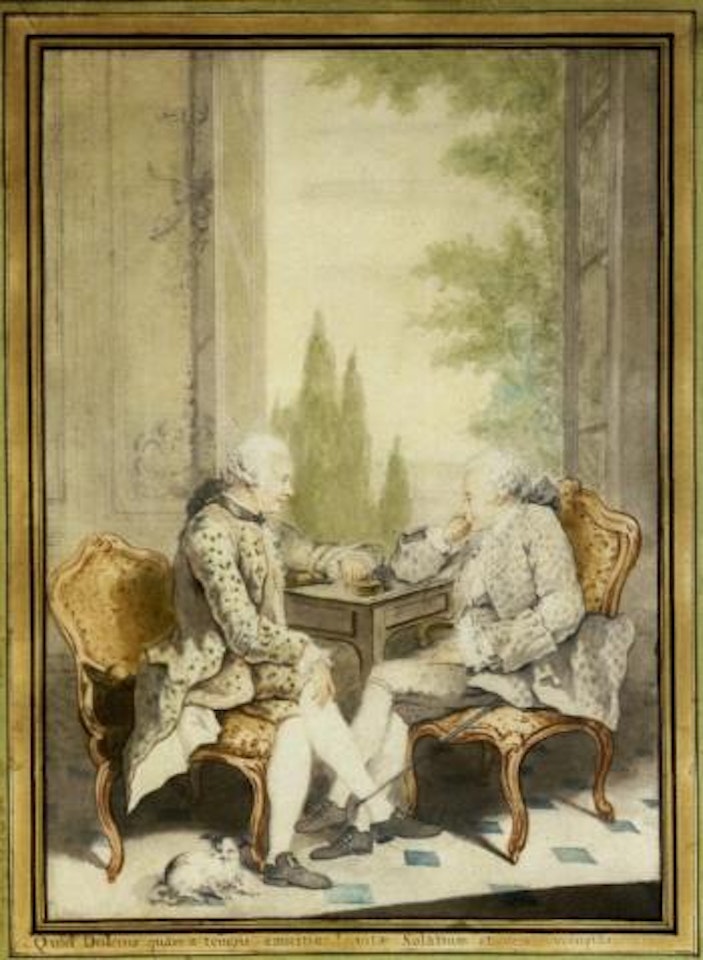 Bertrand Barthelemi du Chesne de Saint Mars and Jean Baptiste le Moyne de Bellile seated by a window by Louis Carrogis Carmontelle