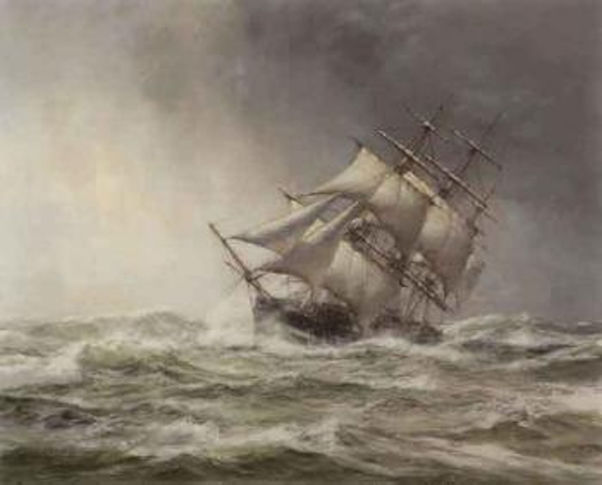 Rough weather, U.S.S. Constitution by Montague Dawson