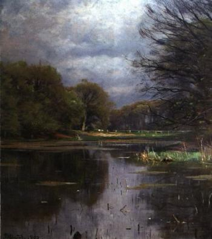Lake landscape with trees by Peder Mork Monsted