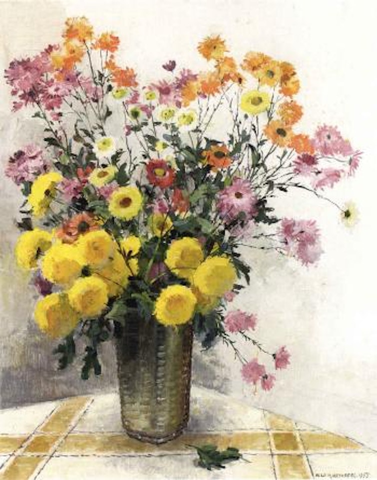 Still life of chrysanthemums by Olle Hjortzberg