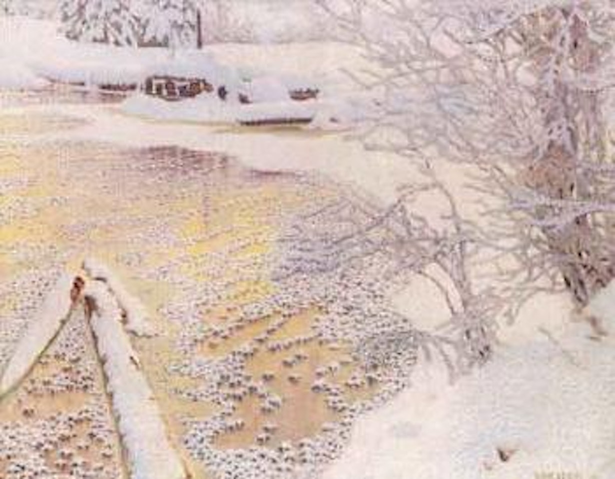 Hoare frost on frozen lake by Gustaf Fjaestad