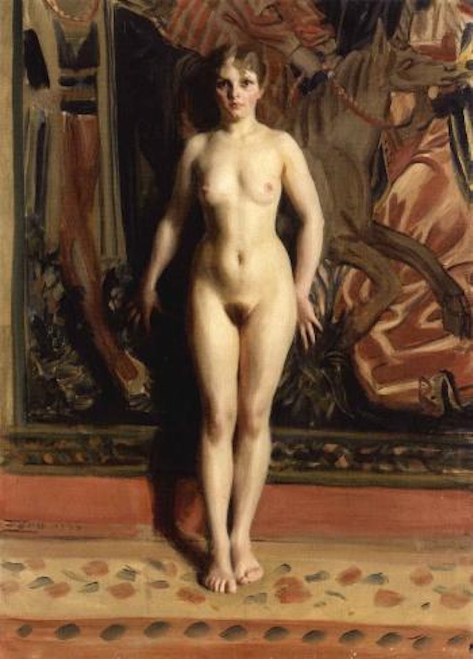 Unicorn - female nude in front of tapestry by Anders Zorn