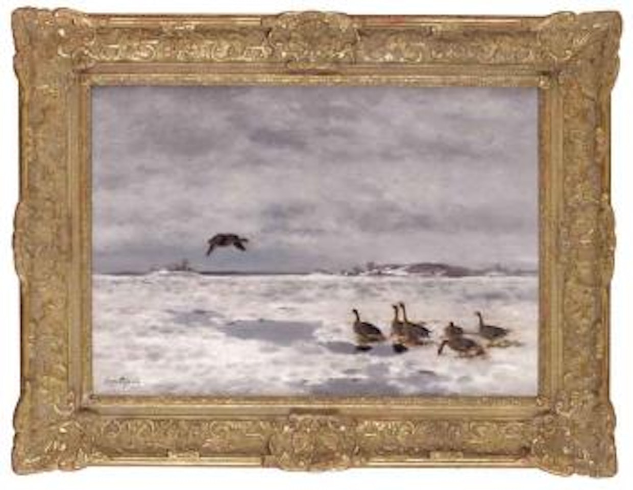Wild geese in winter landscape by Bruno Liljefors