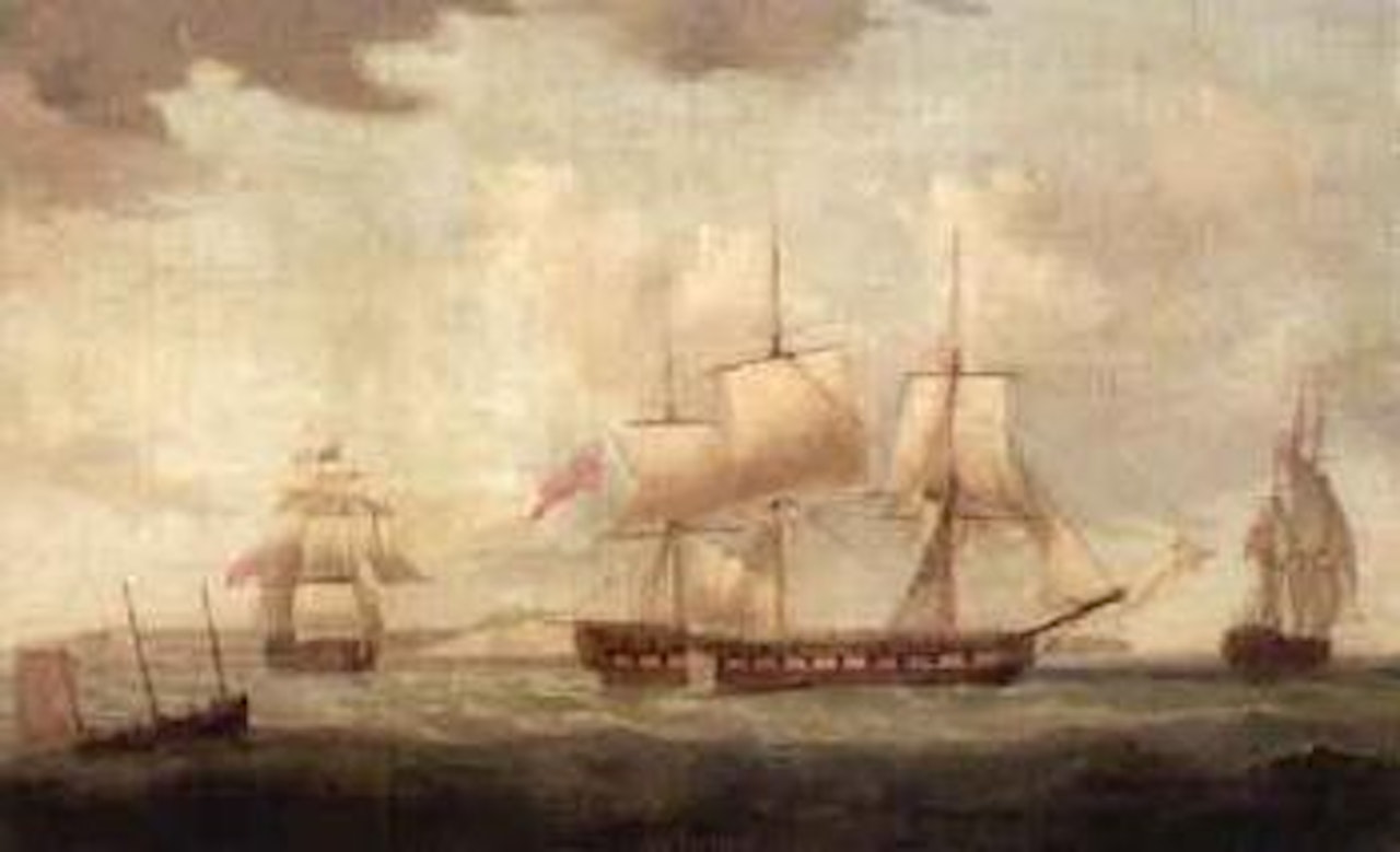 Sailing vessel by the English coast by English School