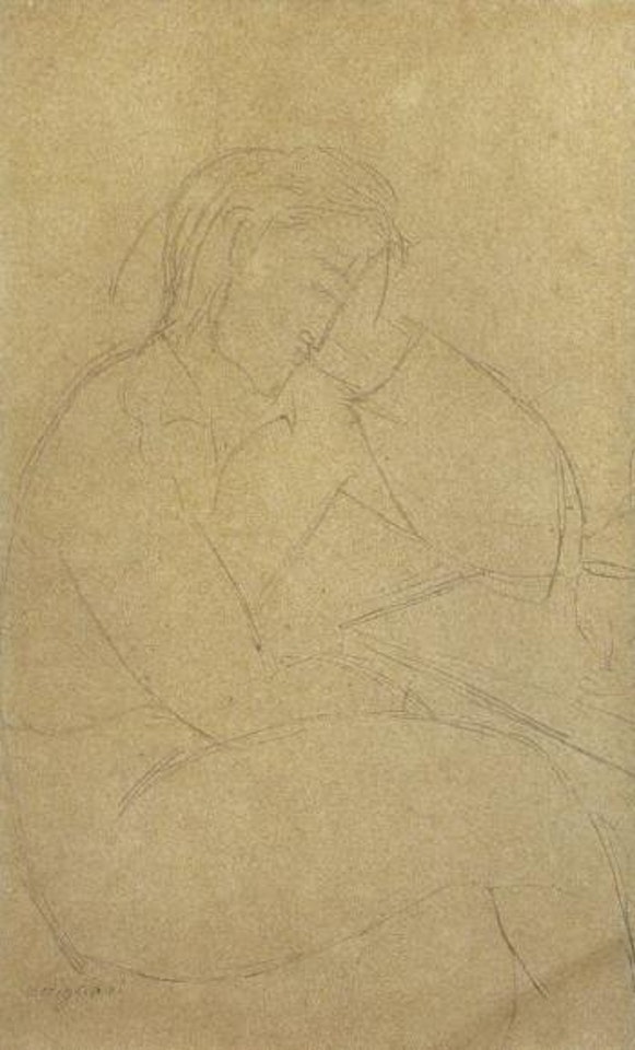 Hommage de profil assis a une table by Amedeo Modigliani