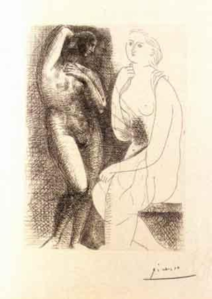 Femme nue devant une statue by Pablo Picasso