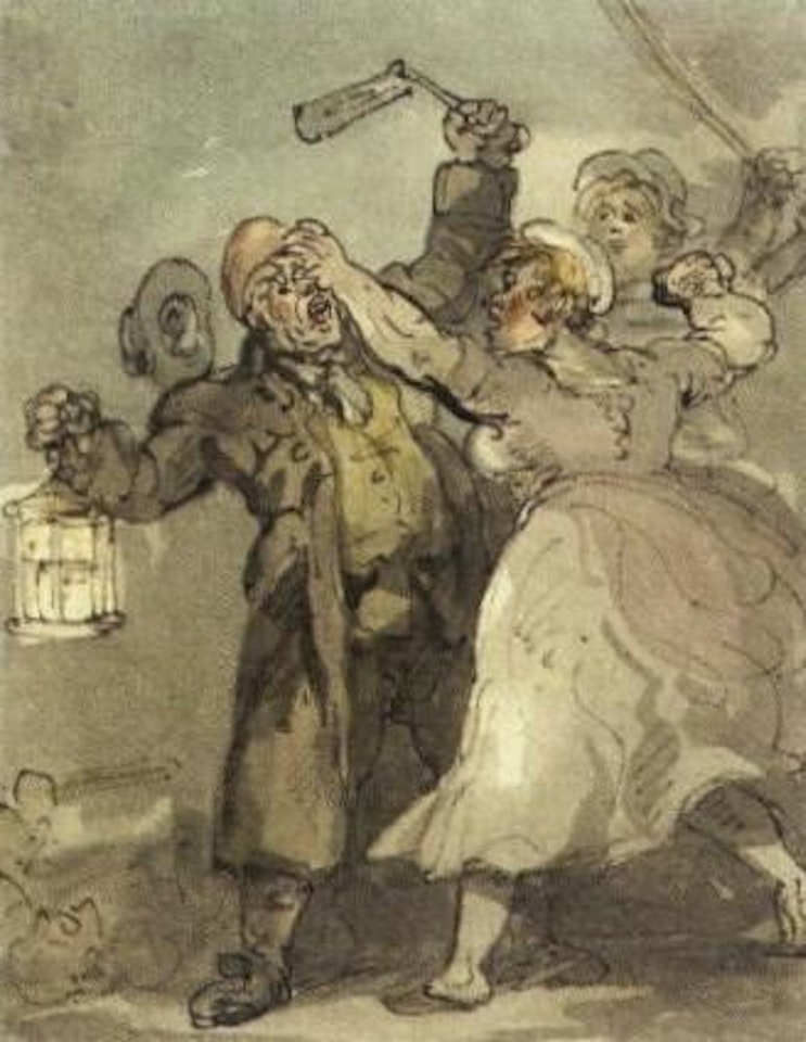 Attacking the night watchman by Thomas Rowlandson