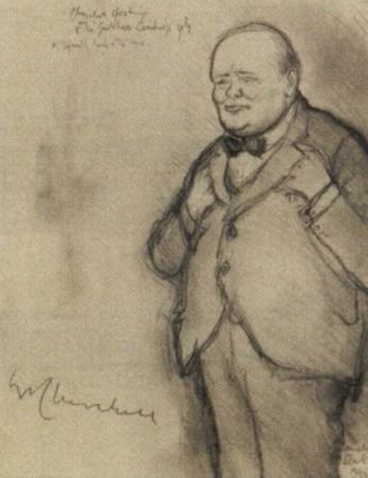 Winston Churchill speaking at the Guildhall, Cambridge by Ronald Searle