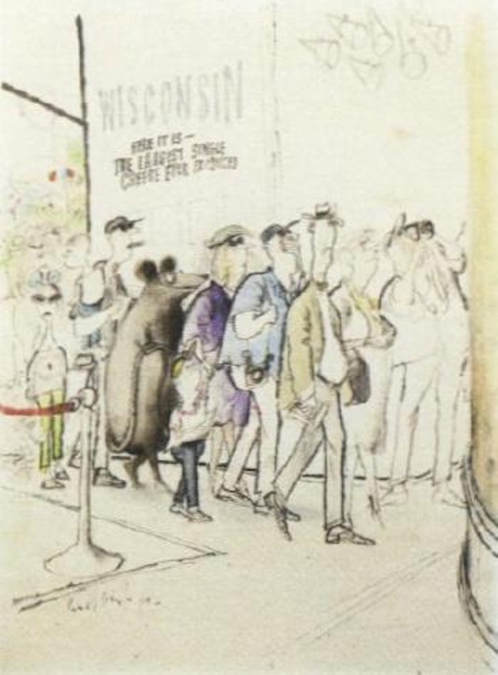 Spectators for the largest single cheese ever produced by Ronald Searle