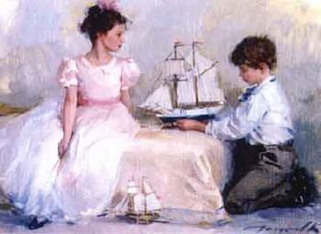 Children playing with boat by Constantin Razoumov