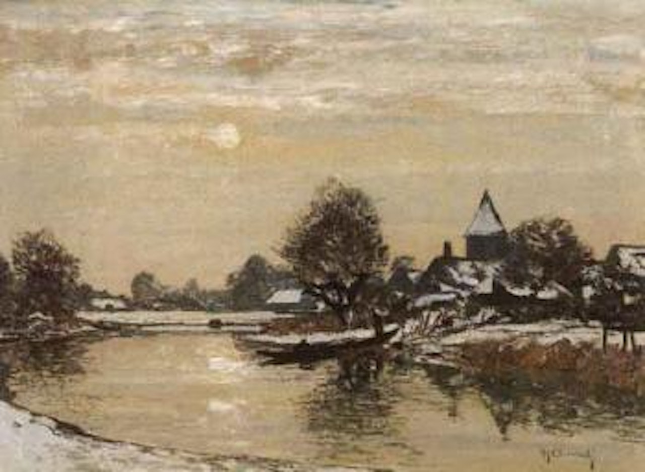 Winter evening landscape on the banks of the Erft by Max Clarenbach