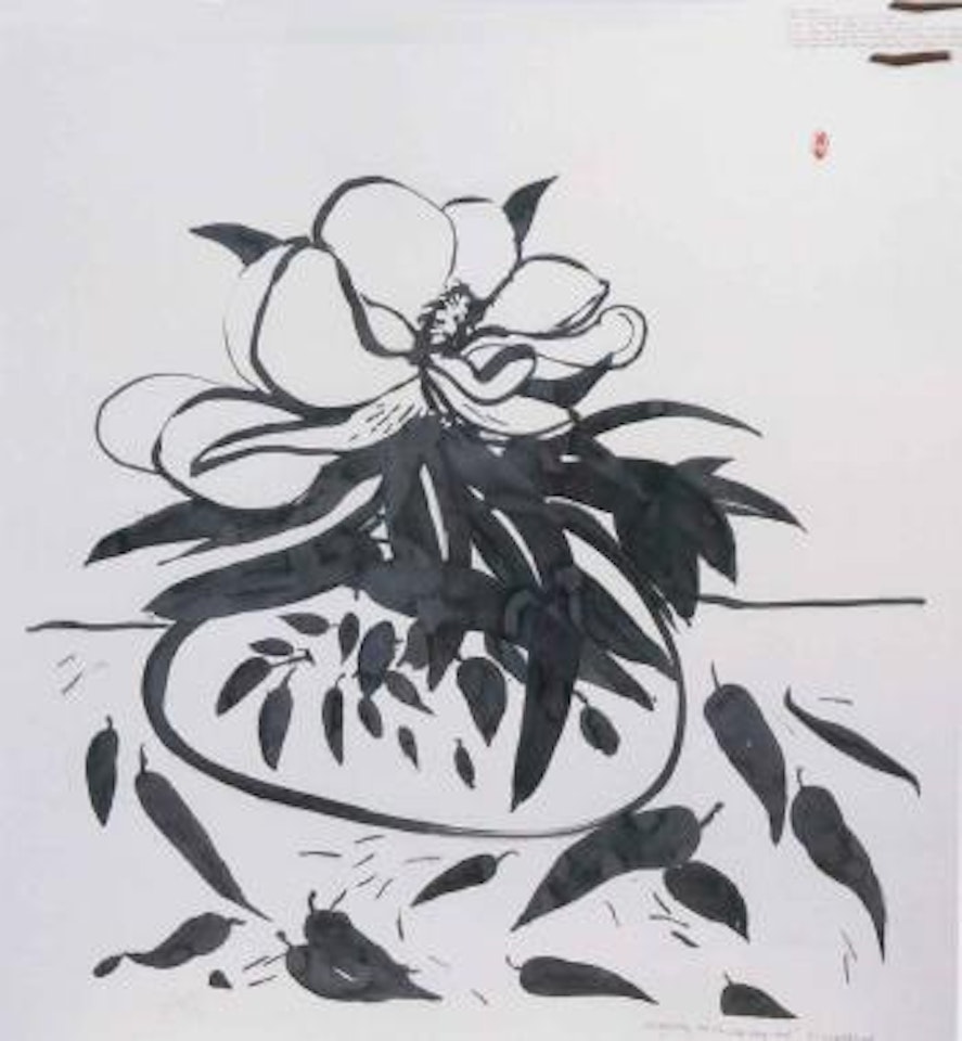 Magnolia and Blue and White Ching vase by Brett Whiteley