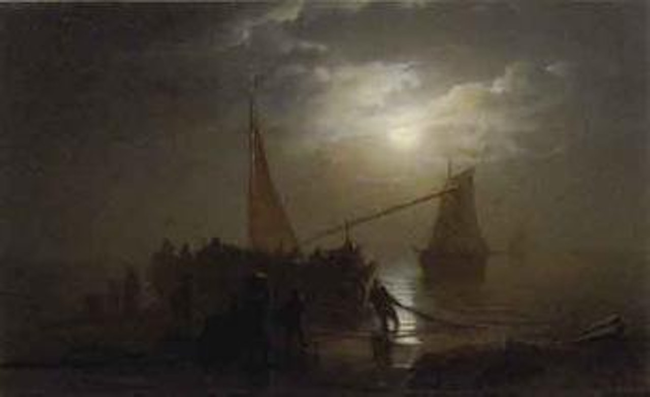 Nocturne - arrival of the fishing fleet by Petrus van Schendel