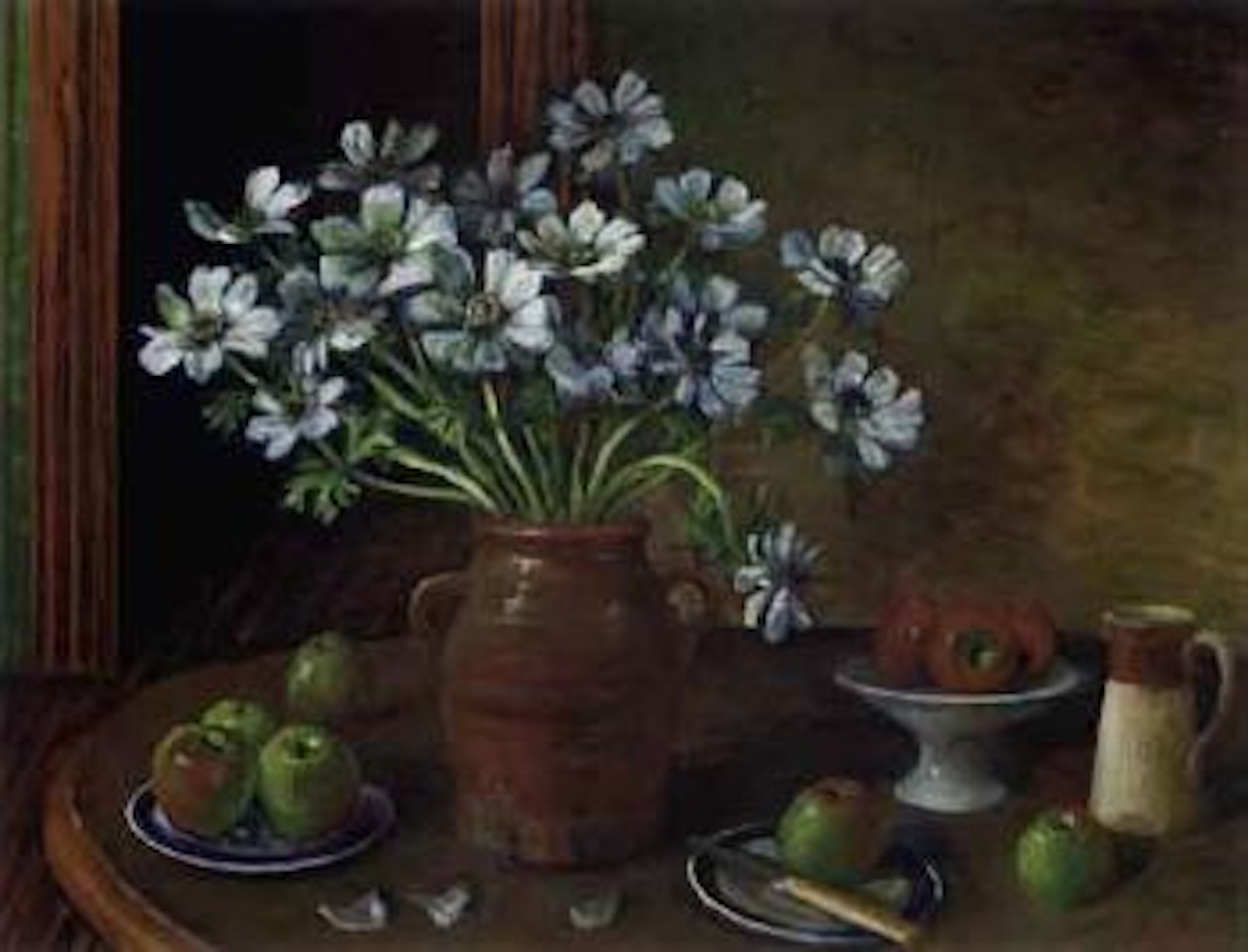 Still life with anemones and apples by Margaret Hannah Olley