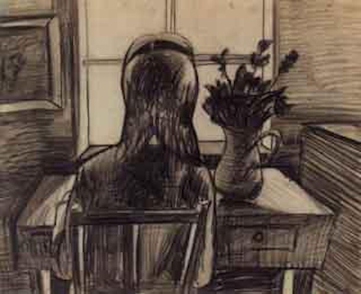 Girl seated at a desk by Charles Blackman