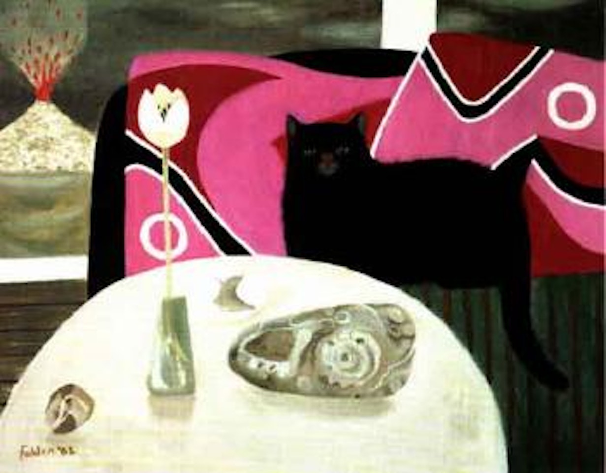 Still life with volcano and cat by Mary Fedden