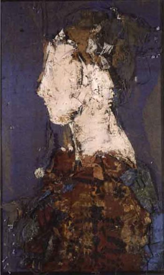 Woman in profile, blue background by Manolo Valdés