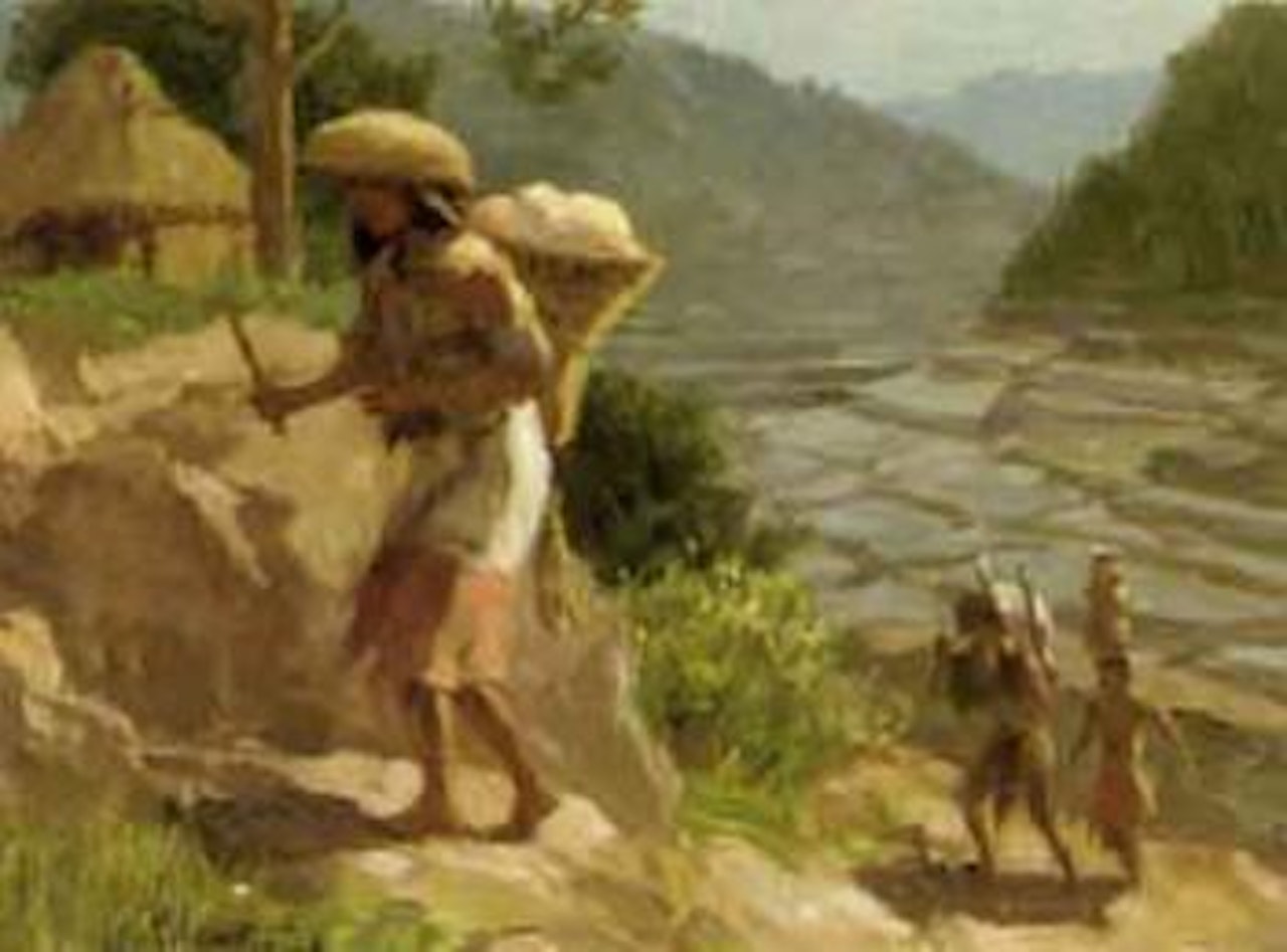 On the mountain trail by Fernando Amorsolo