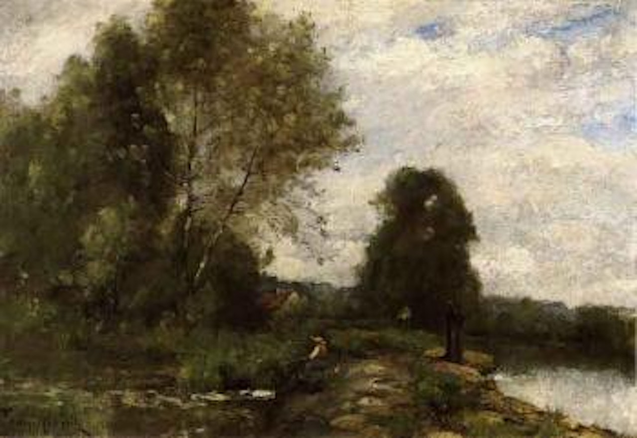 Landscape with fishermen by Paul Désiré Trouillebert