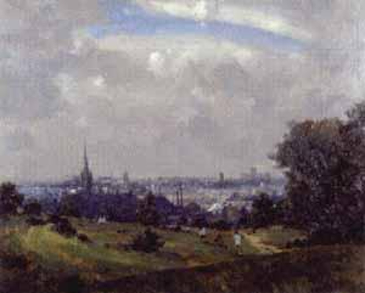 Kite flying on Mousehold Heath, with view of Norwich beyond by Campbell Mellon