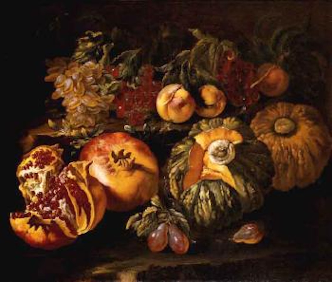Still life of fruit with grapes and pumpkin by Abraham Brueghel