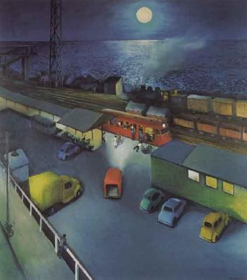 New Plymouth railway station at night by Michael Smither
