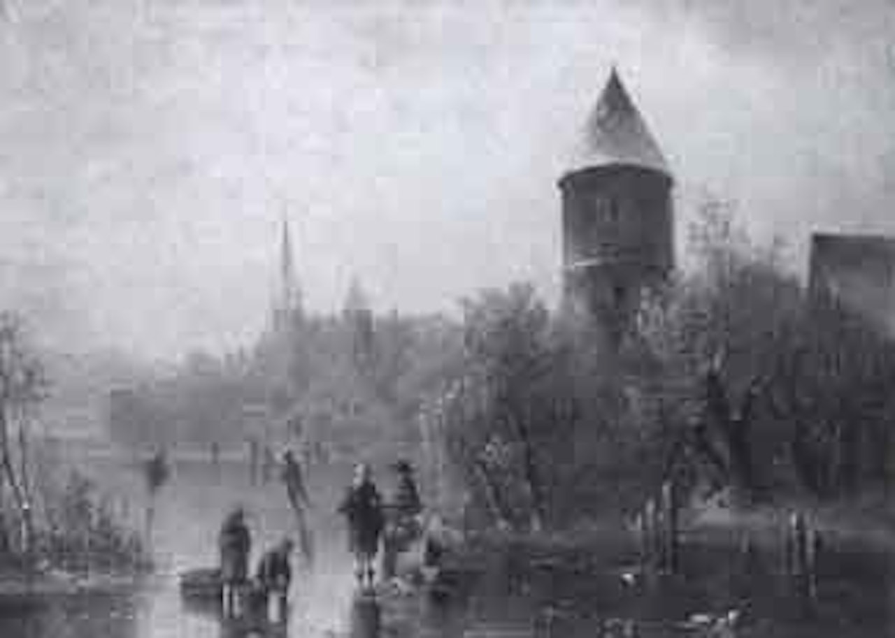 Skating on the frozen lake in the evening light by Anton Doll