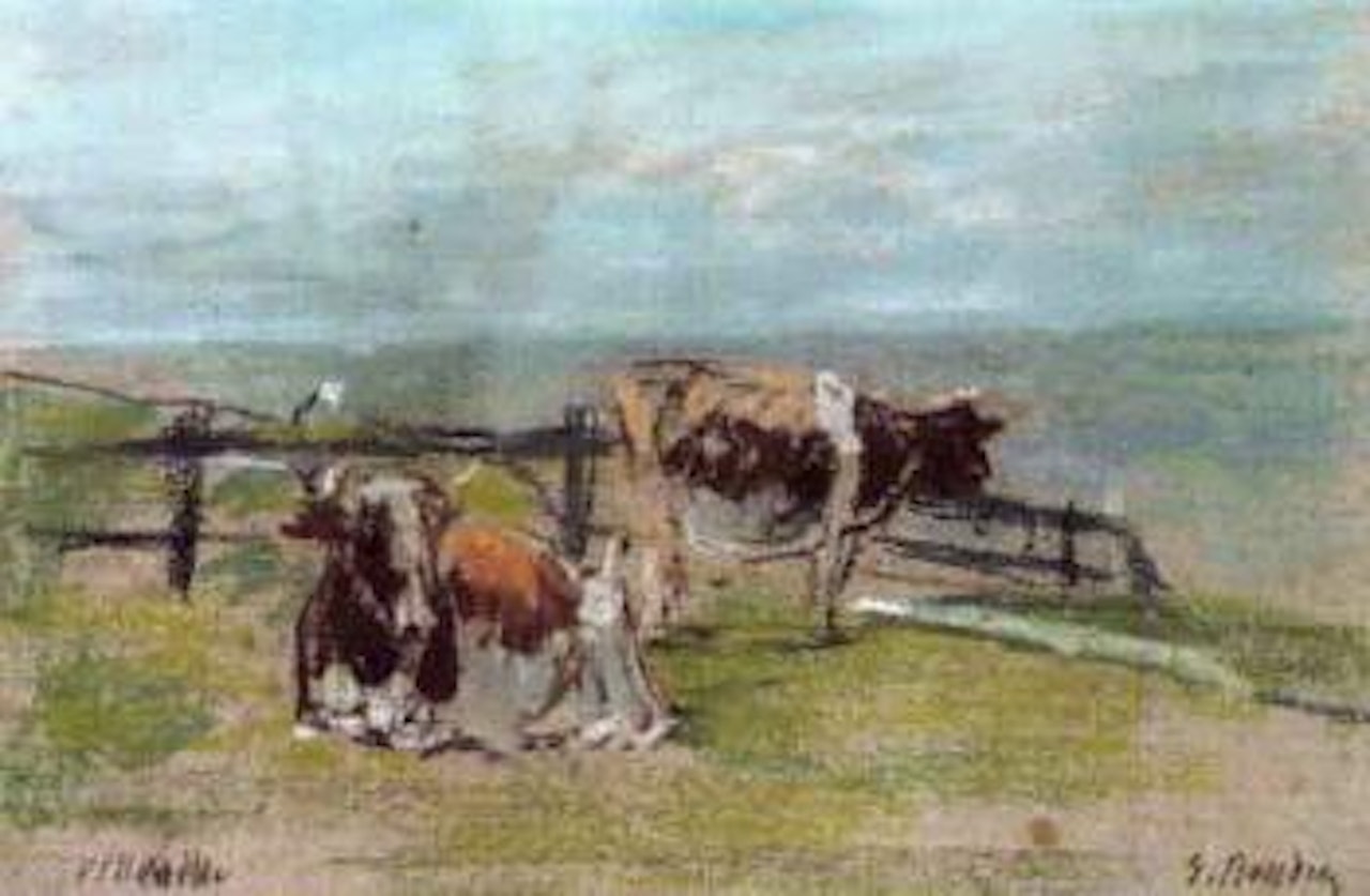 Vaches sur la falaise a Villerville by Eugène Boudin