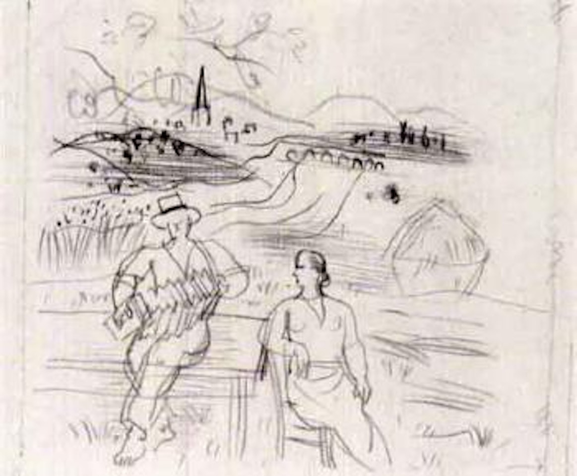 L'accordeoniste et femme dans un paysage de Langres by Raoul Dufy