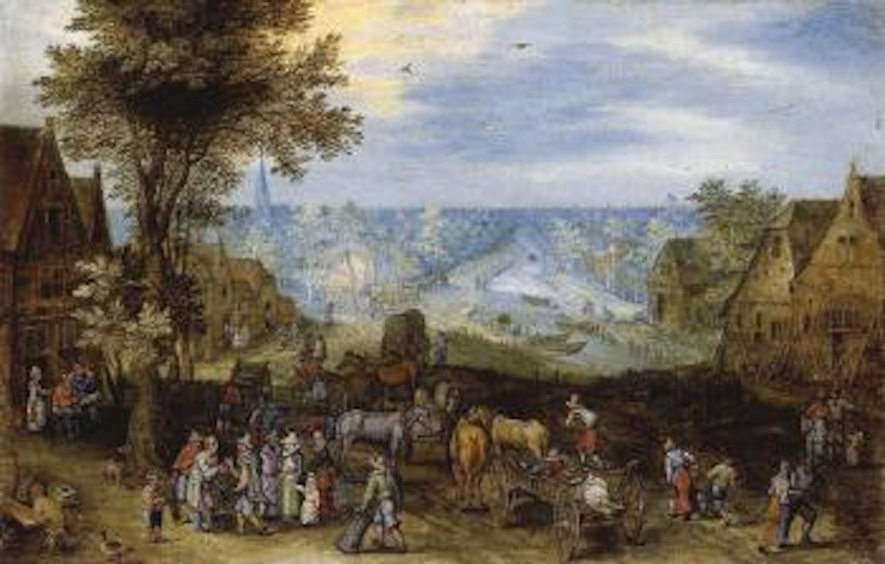 Village landscape with travellers resting outside an inn by Jan Brueghel the Younger
