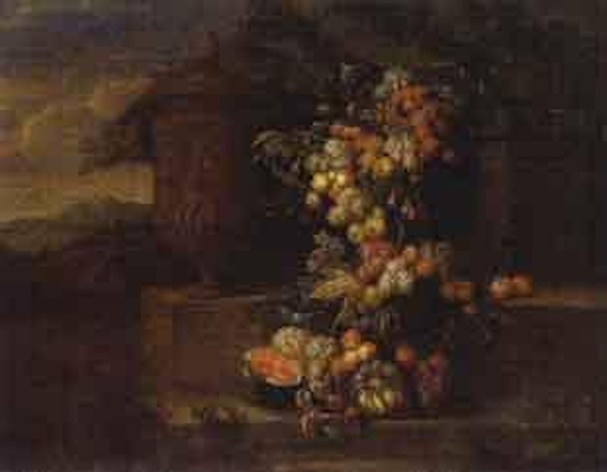 Still life with melons, grapes, peaches, figs, lemons and pomegranates by Jan Pauwel Gillemans