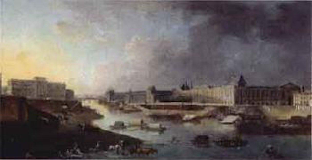 View across the Seine towards the Louvre in Paris by Pierre Antoine Demachy