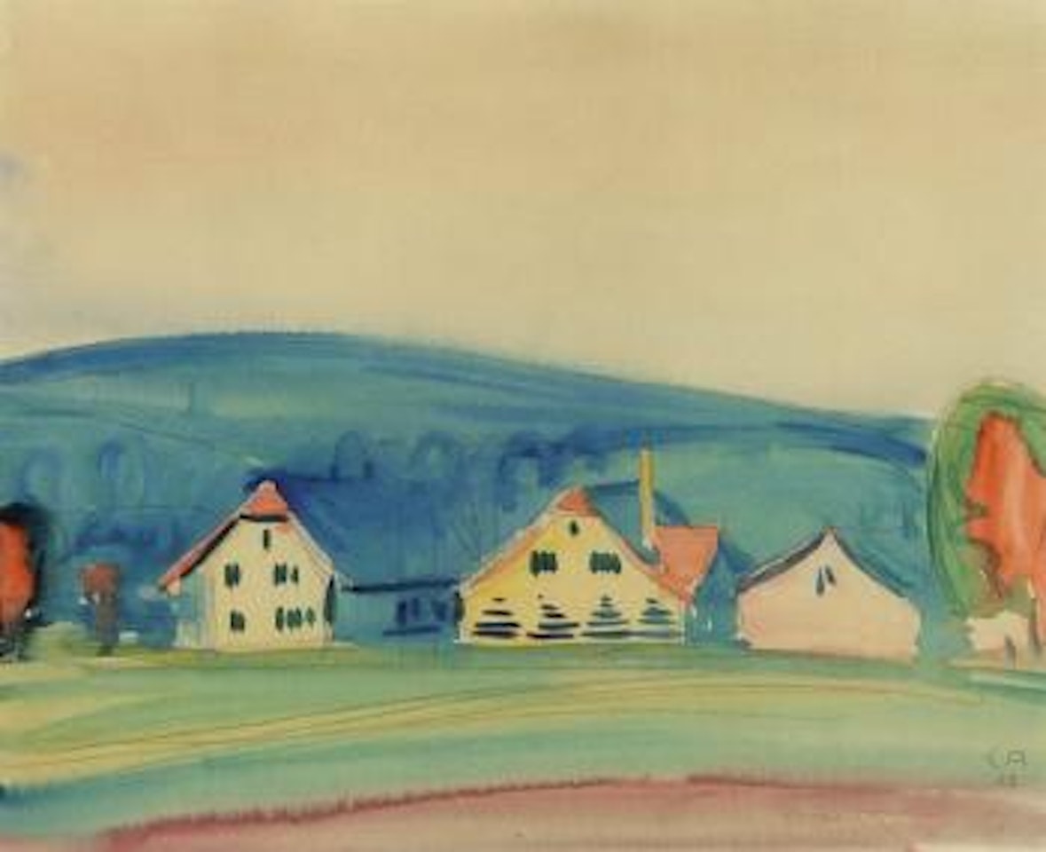 Hilly landscape with a group of houses by Cuno Amiet