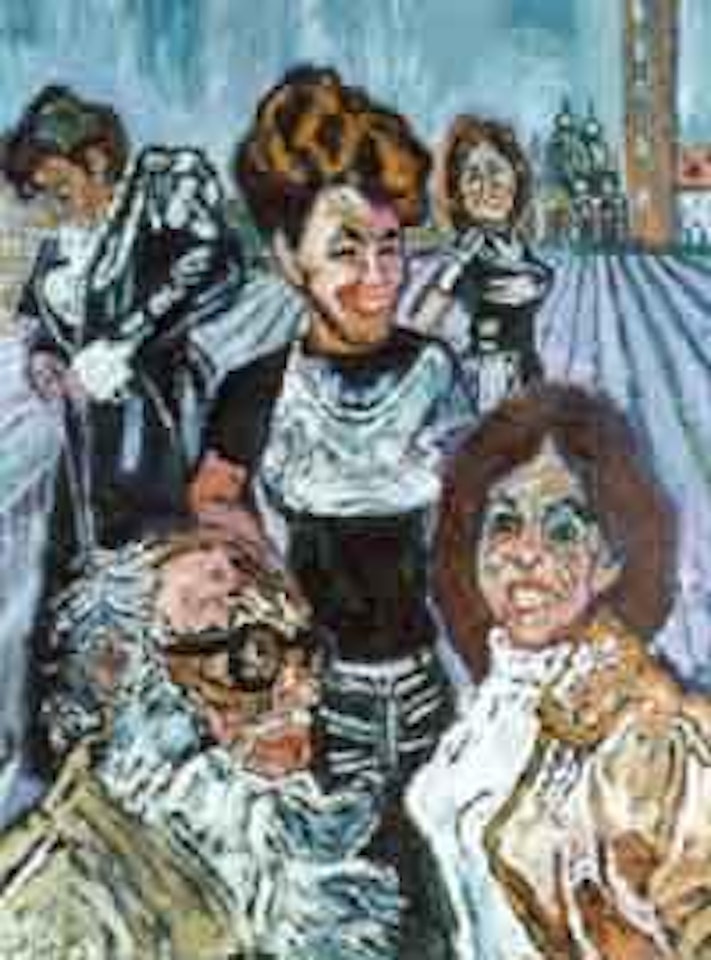 Girls and the campinale and frenetic self portrait by John Bratby