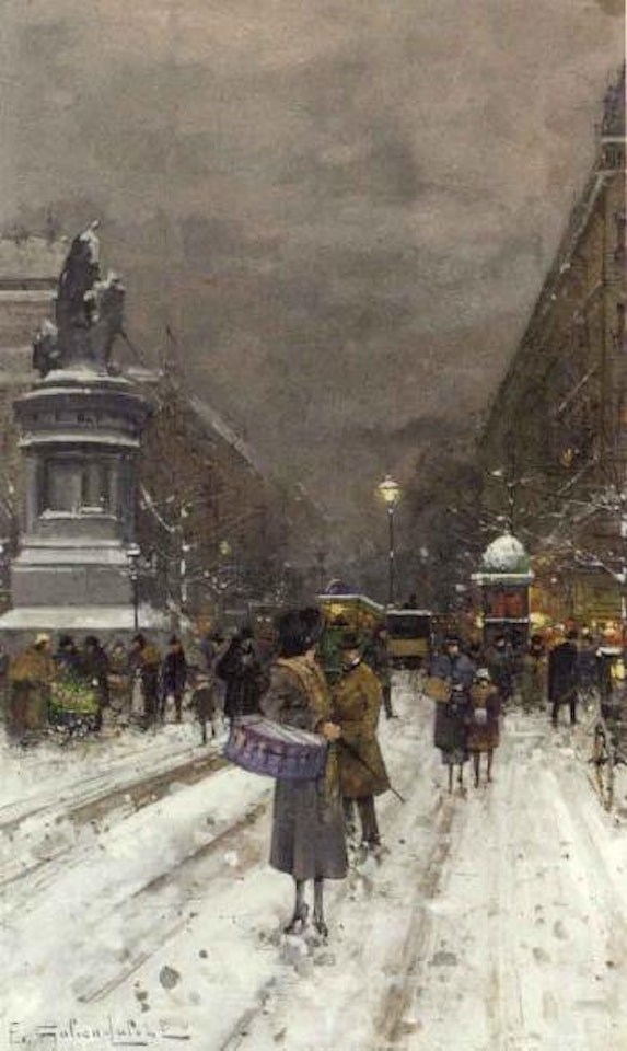 Paris in the snow by Eugene Galien-Laloue