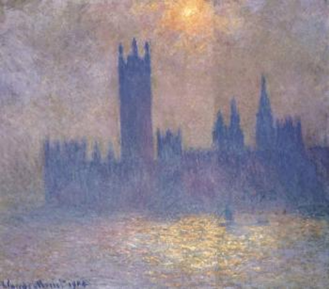 Londres, le Parlement, effet de soleil dans le brouillard by Claude Monet