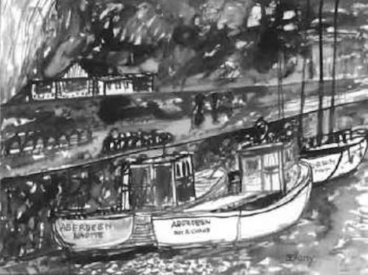 Aberdeen fishing boats by John Bellany