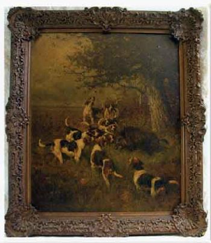 Hunting dogs cornering a wild boar by Olivier de Penne