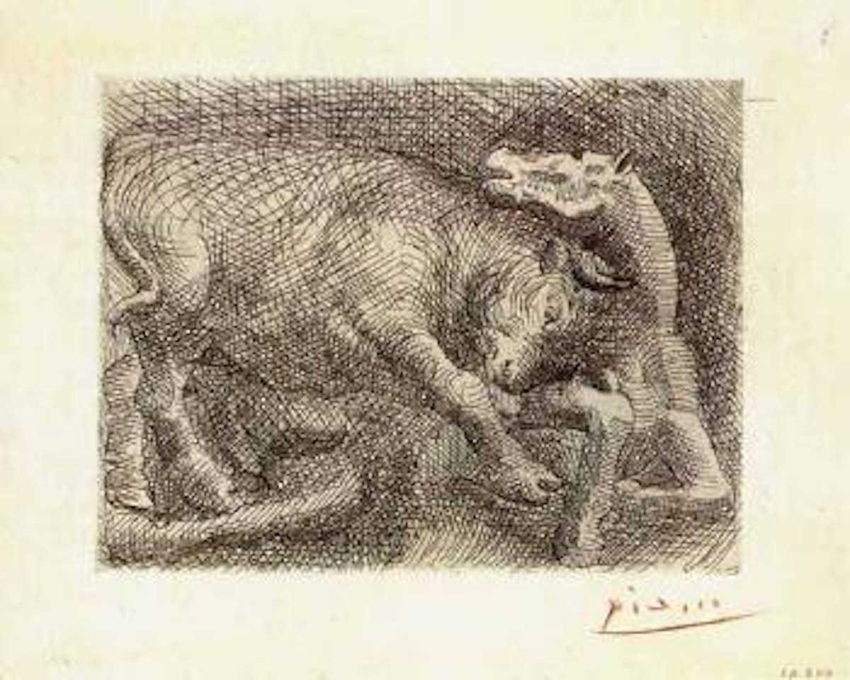 Taureau attaquant un cheval by Pablo Picasso