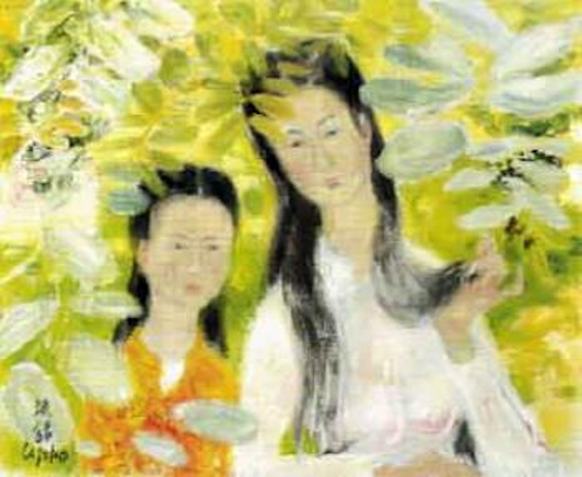 Two girls in the garden by Le Pho