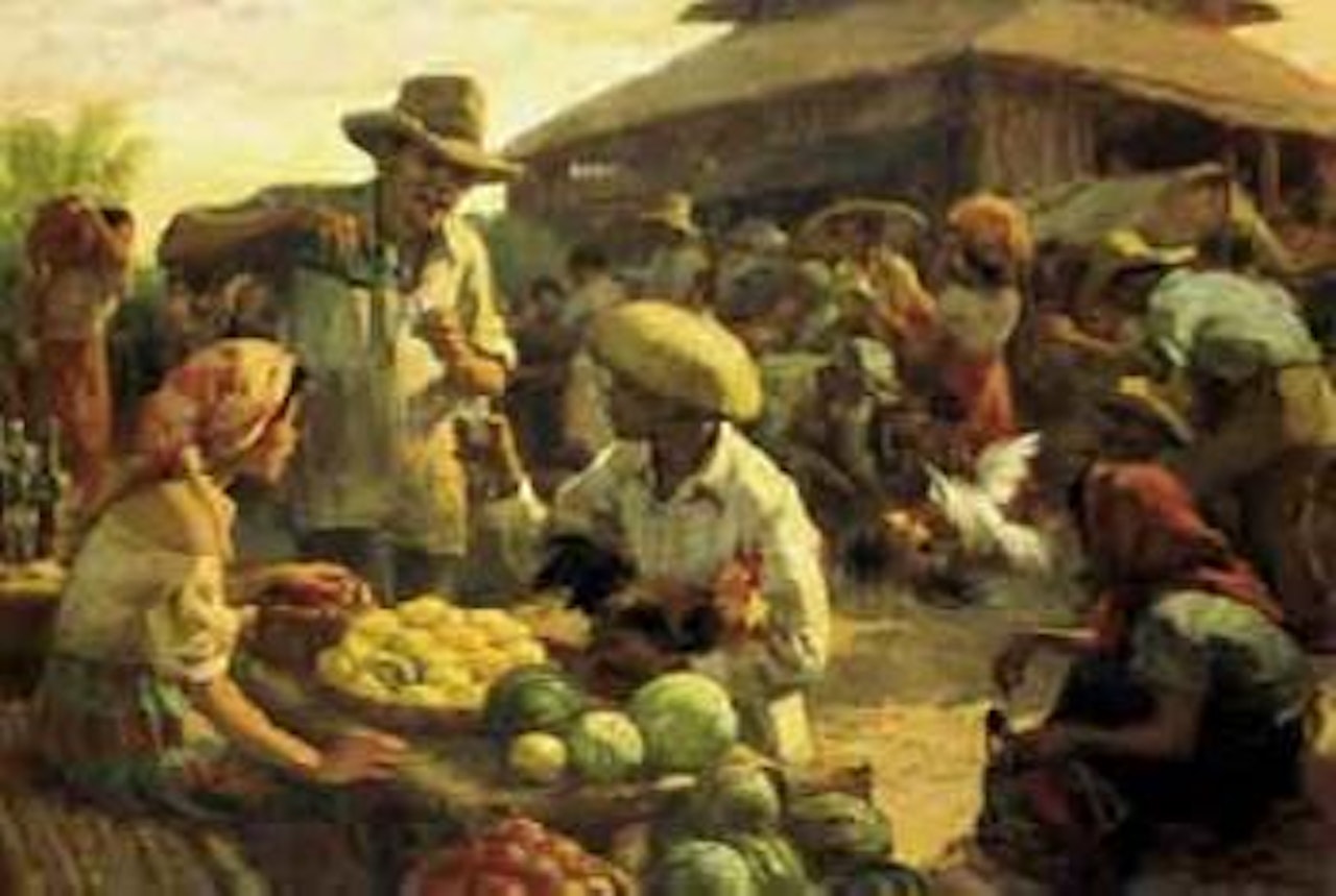 Market by the cockpit by Fernando Amorsolo