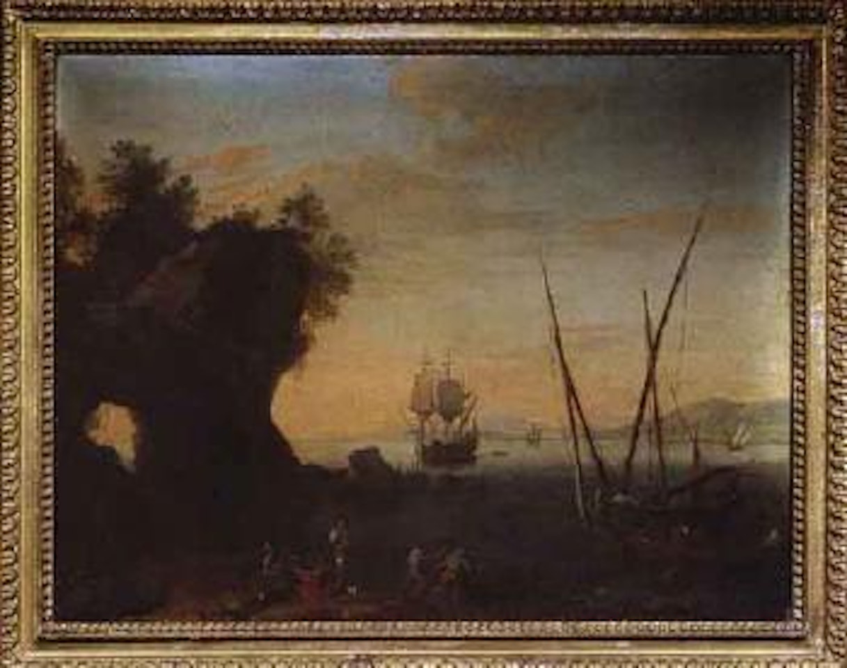 View of harbour with tower. Seascape by Claude Joseph Vernet