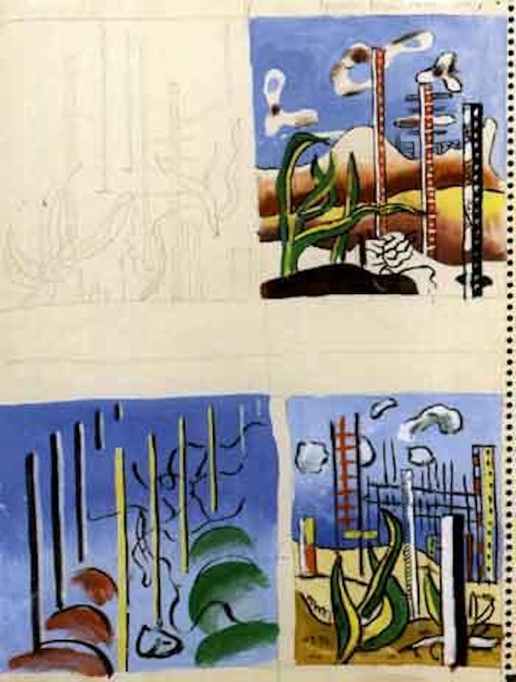 Quatre esquisses pour transport de forces. Maquette de costumes by Fernand Leger