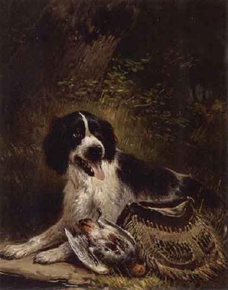 Hunting dog with partridge. Hunting dog by Henriette Ronner-Knip
