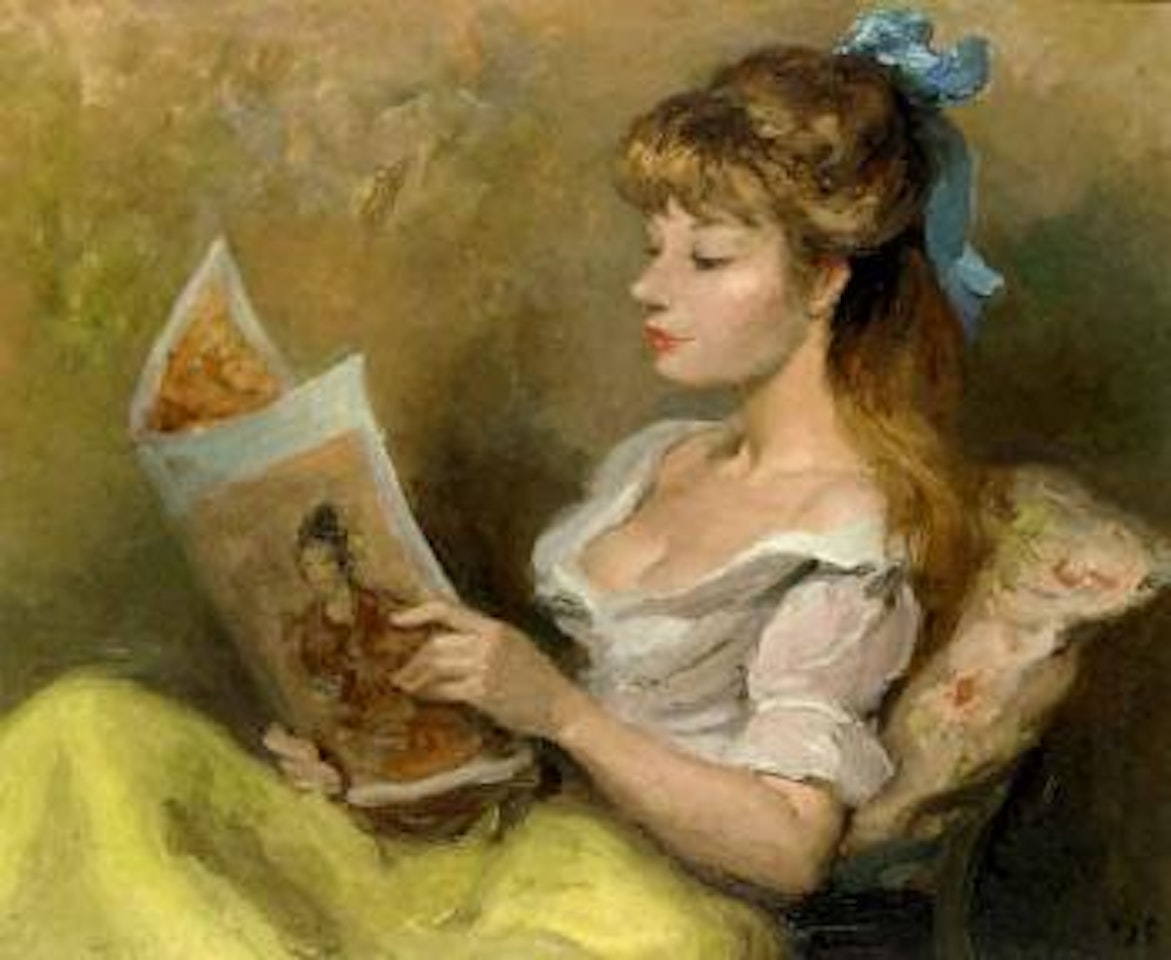 Claudine lisant un magazine by Marcel Dyf