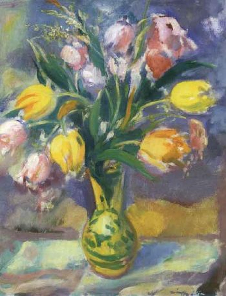 Tulips in a vase by Ödön Marffy