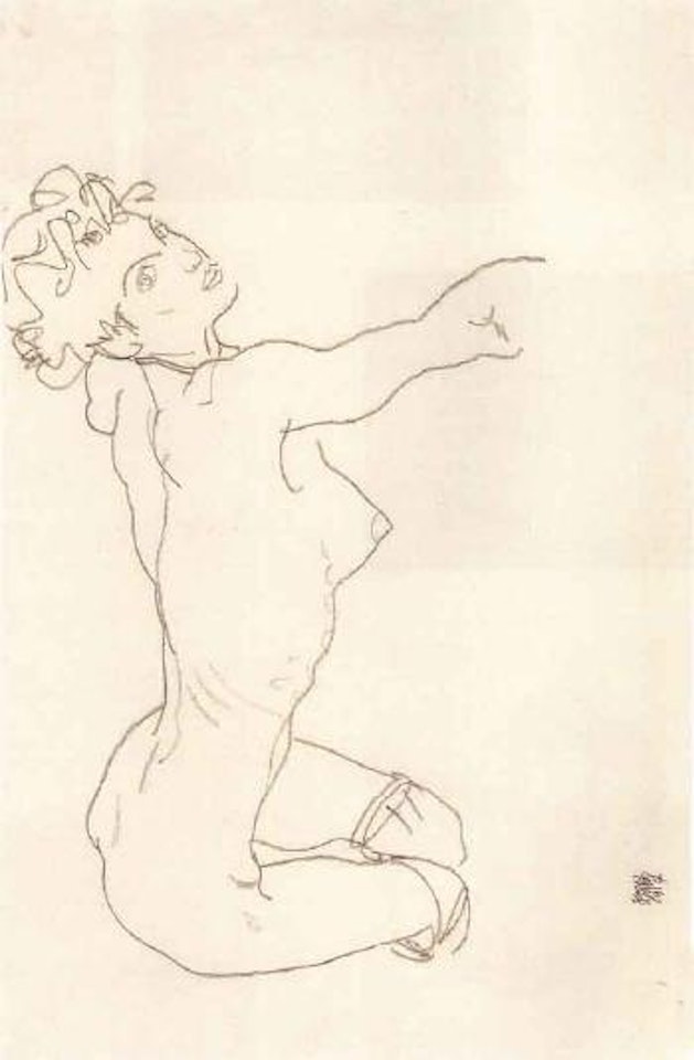 Kneeling nude by Egon Schiele