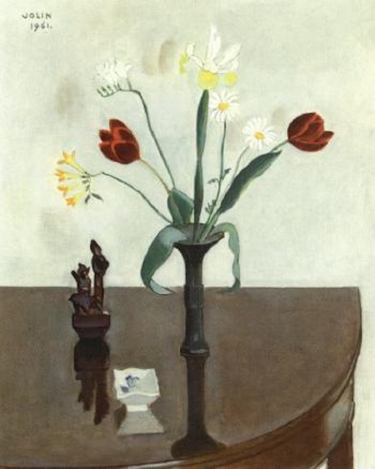 Still life of flowers and Oriental figurine by Einar Jolin