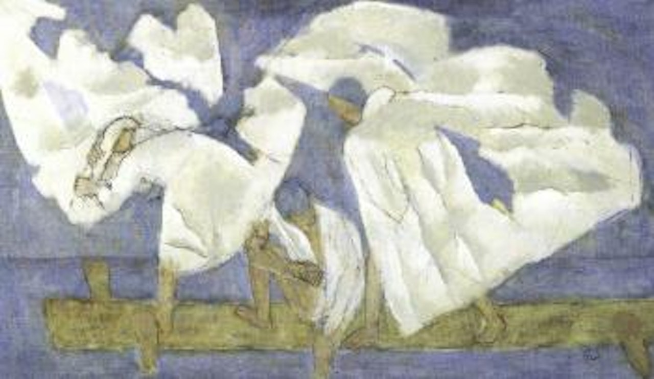 Bathers on the jetty by Ragnar Sandberg