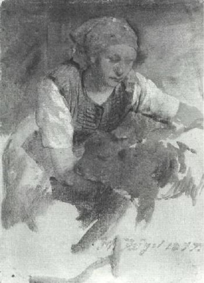 Young peasant girl with calf by Heinrich von Zugel